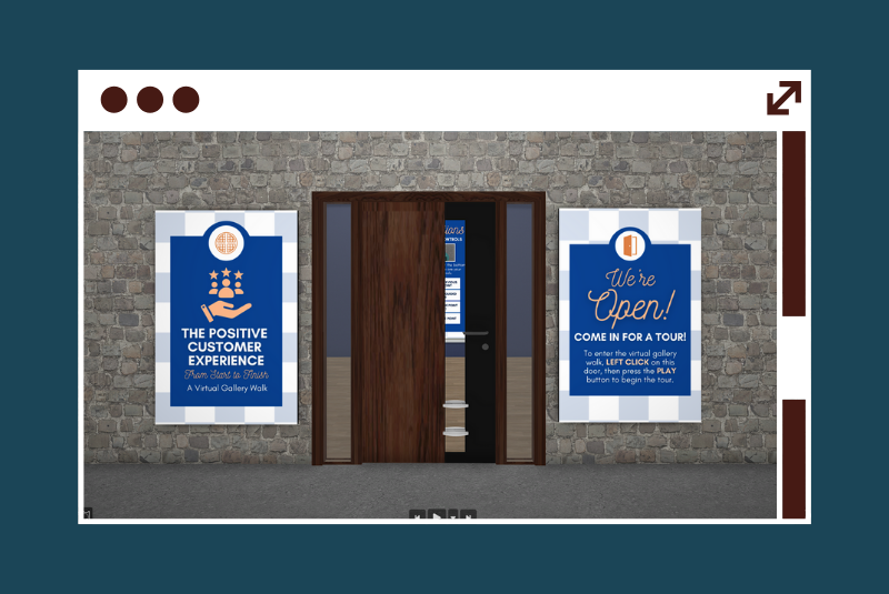 Opening screen of a virtual reality gallery walk entitled 'The Positive Customer Experience.'
